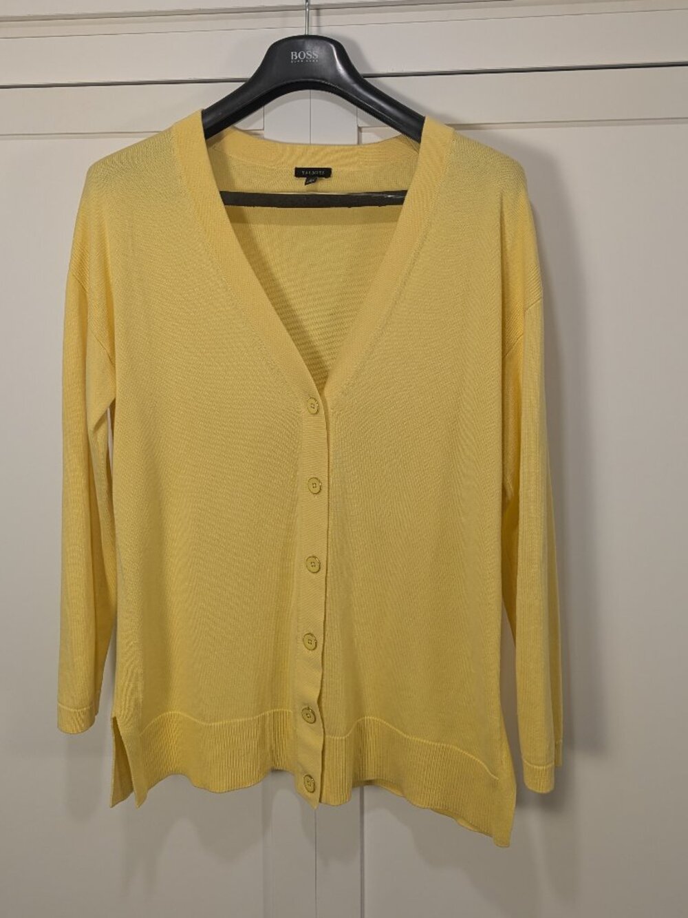 Talbots Butter Yellow Cardigan | Lightweight Cotton Blend Classic | Sz L